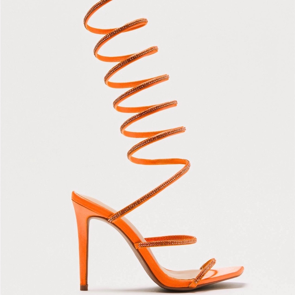 Orange High Heel Spiral-Strap Sandal